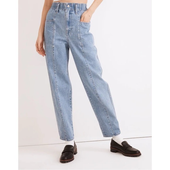 Madewell Pull On Balloon Barrel Jeans Womens XL Light Denim Wash Casual Comfy - Picture 2 of 13